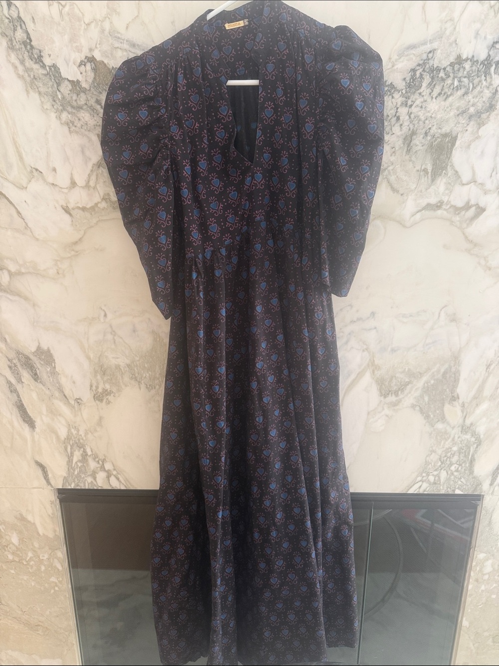 Matta Navy Floral Maxi Dress with Puff Sleeves
